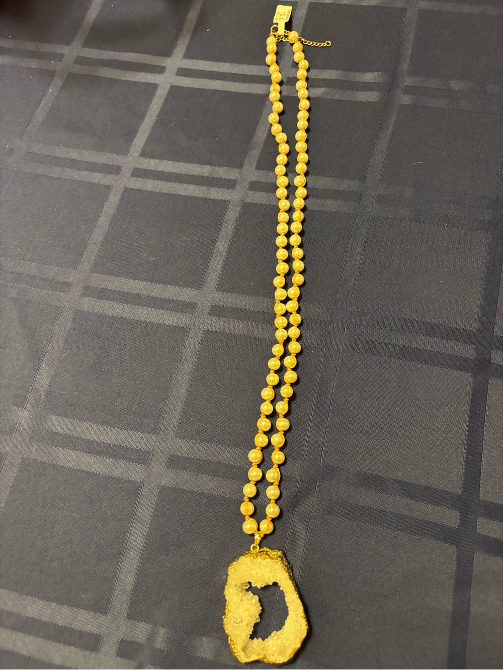 Neiman Marcus Gold Beaded Necklace with Druzy Pendant NWT
